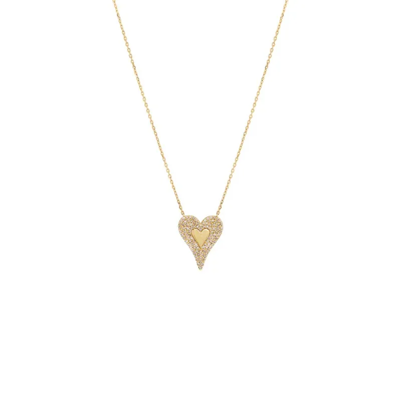 Elongated Diamond Pave / Solid Heart Necklace 14K sold by Adina Eden's
