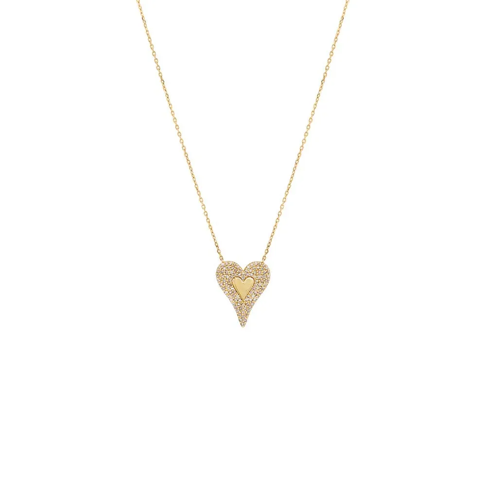 Elongated Diamond Pave / Solid Heart Necklace 14K sold by Adina Eden's