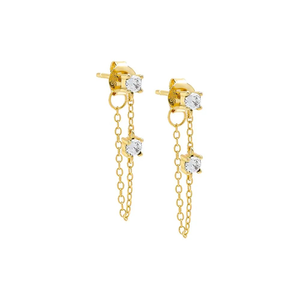 Colored Double Solitaire Chain Stud Earring sold by Adina Eden's