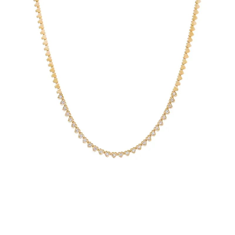 Diamond Bezel Heart Tennis Necklace 14K sold by Adina Eden's