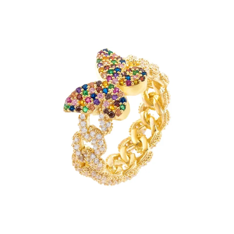 Pavé Rainbow Butterfly Chain Link Ring sold by Adina Eden's