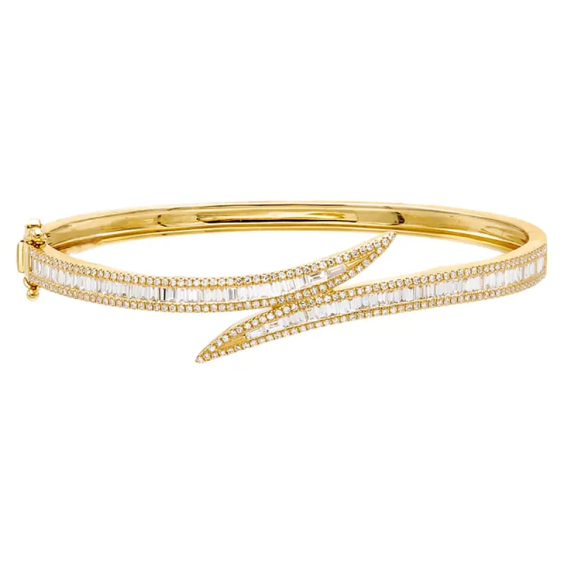 Diamond Pave X Baguette Wrap Bangle 14K sold by Adina Eden's