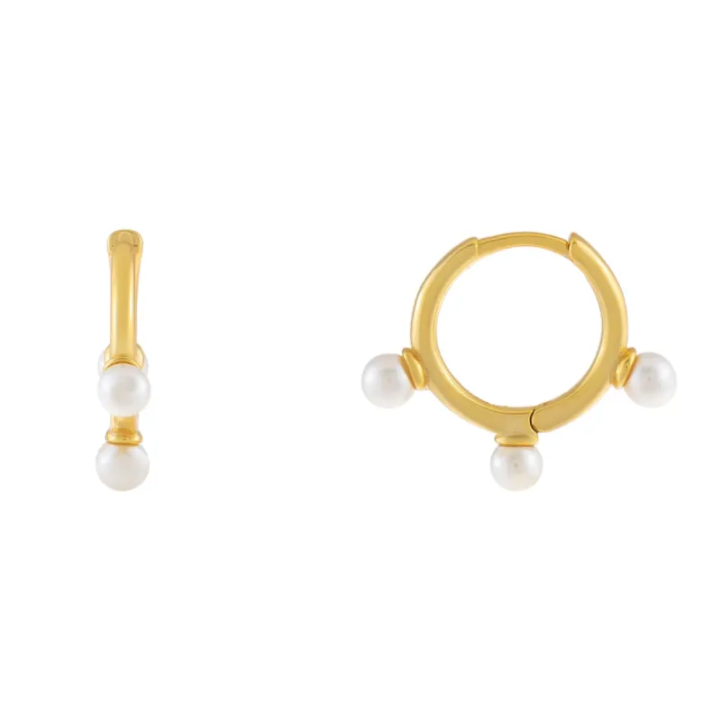 Triple Pearl Huggie Earring sold by Adina Eden's