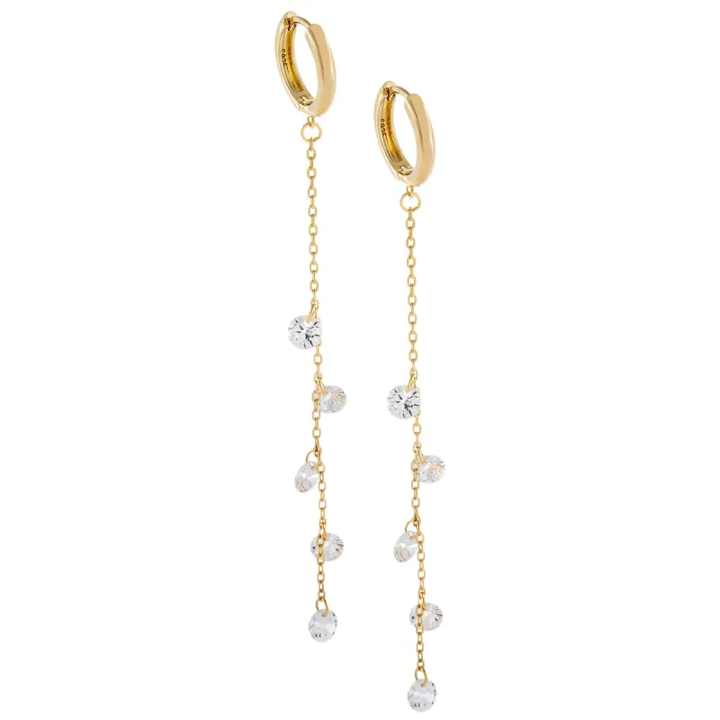 Floating CZ Chain Drop Huggie Earring sold by Adina Eden's