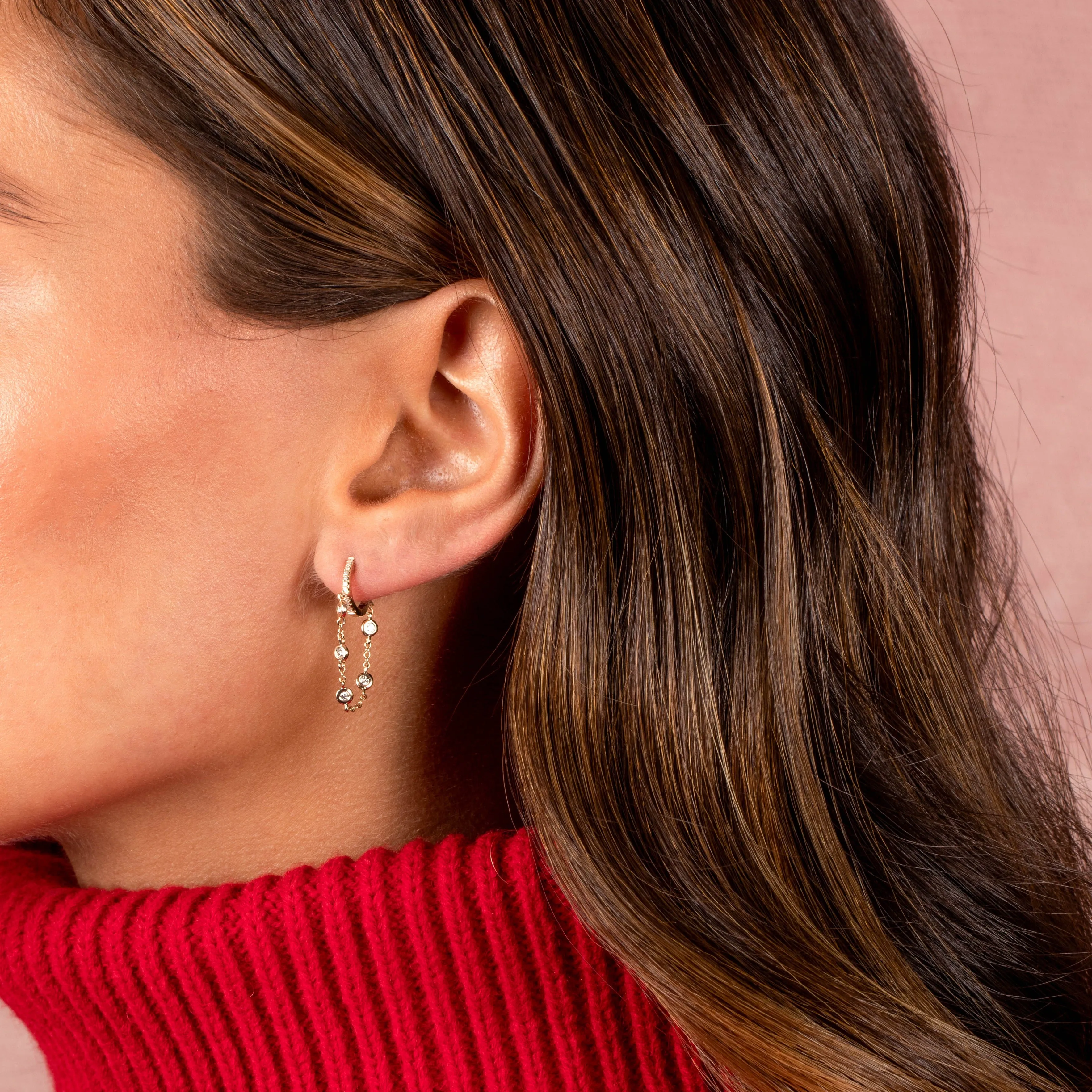 Diamond By The Yard Chain Drop Huggie Earring 14K sold by Adina Eden's product image thumbnail 2