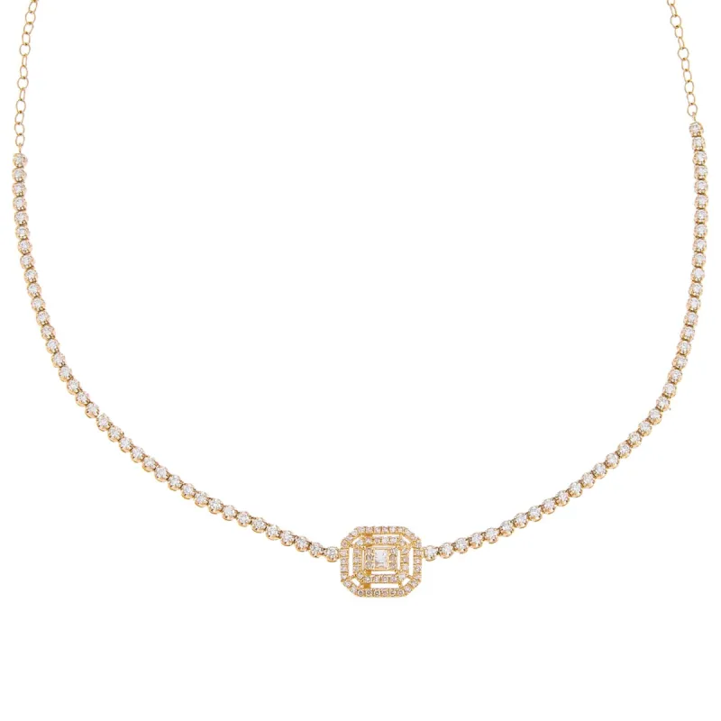 Diamond Illusion Baguette Tennis Necklace 14K sold by Adina Eden's