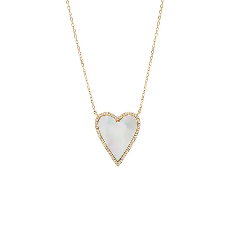 Large Diamond Pavé Outline Stone Heart Necklace 14K sold by Adina Eden's