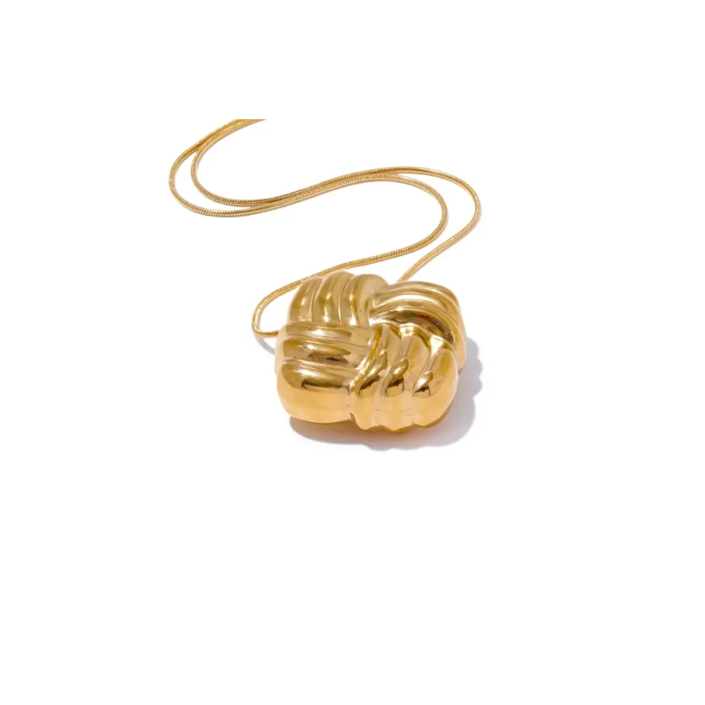 Solid Ridged Puffy Square Pendant Necklace sold by Adina Eden's