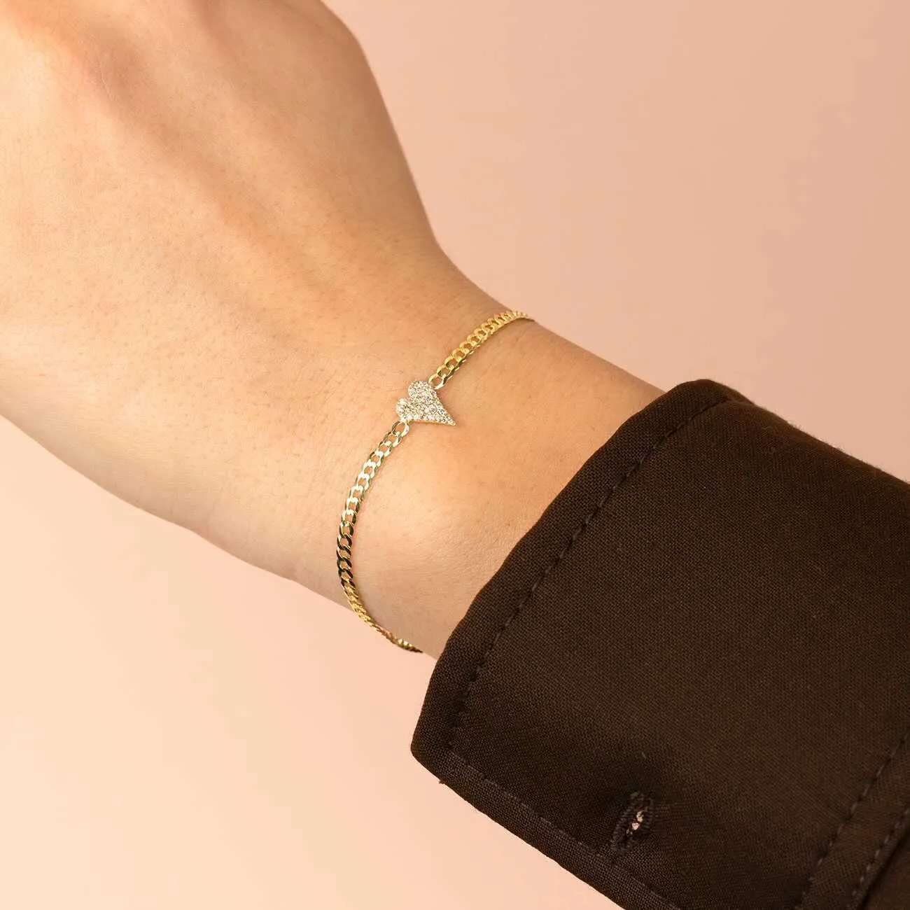 Diamond Heart Cuban Bracelet 14K sold by Adina Eden's product image thumbnail 2