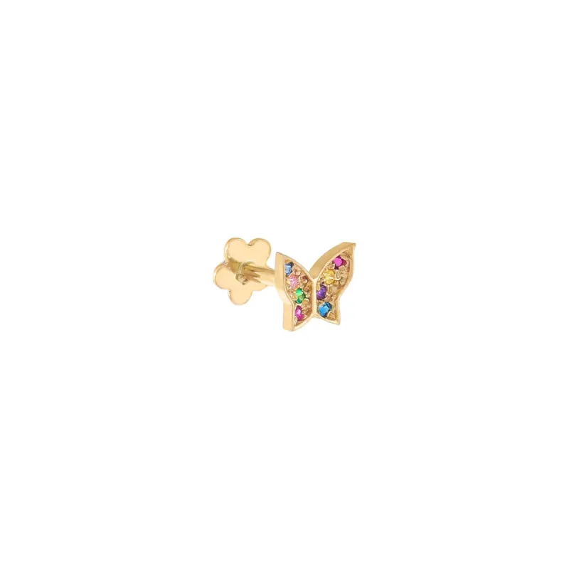 CZ Rainbow Butterfly Threaded Stud Earring 14K sold by Adina Eden's