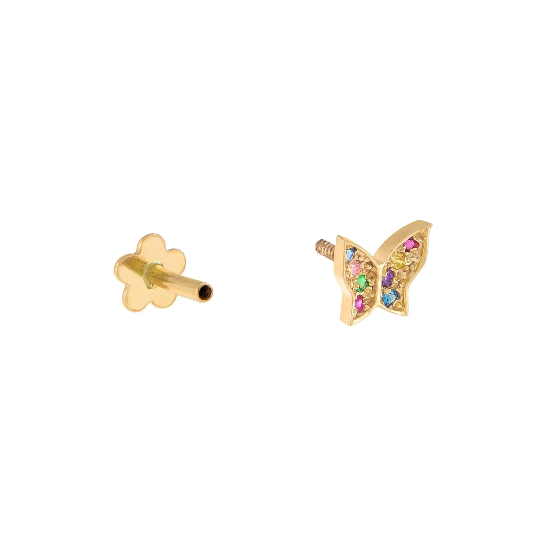 CZ Rainbow Butterfly Threaded Stud Earring 14K sold by Adina Eden's product image thumbnail 3