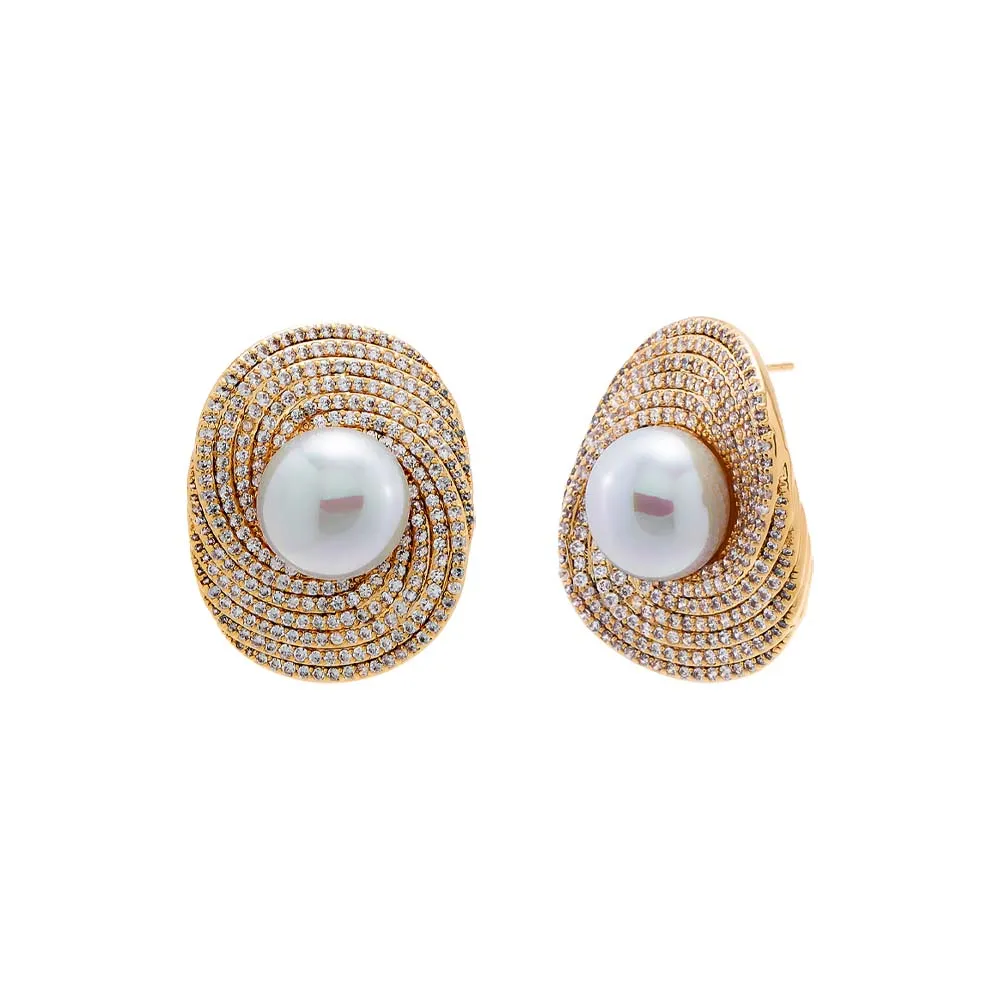 Pave Twisted Pearl On The Ear Stud Earring sold by Adina Eden's