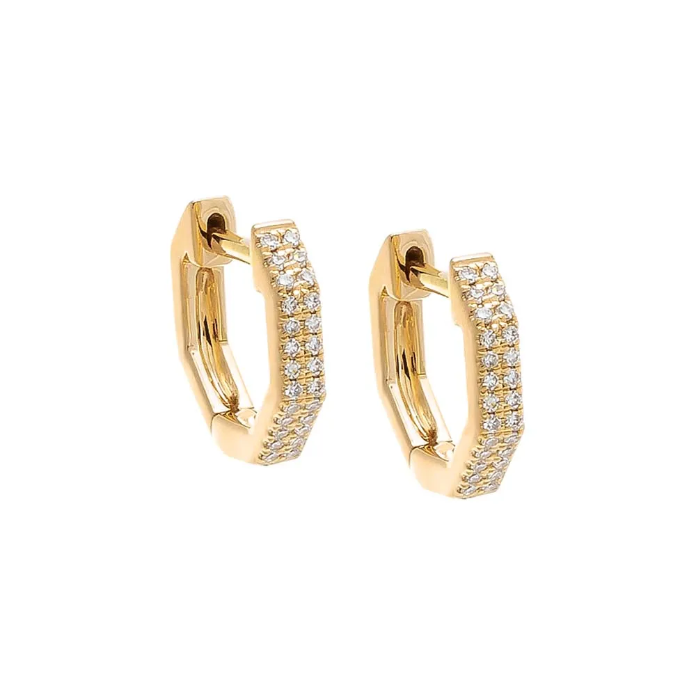 Diamond Octagon Double Row Huggie Earring 14K sold by Adina Eden's