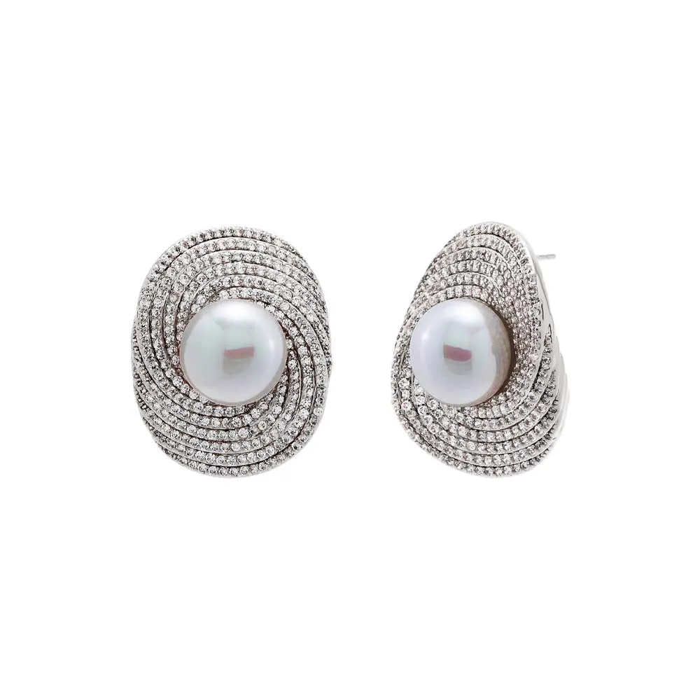 Pave Twisted Pearl On The Ear Stud Earring sold by Adina Eden's product image thumbnail 3