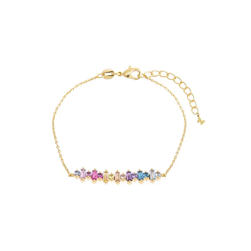Multi Colored Solitaire X Baguette Bar Bracelet sold by Adina Eden's