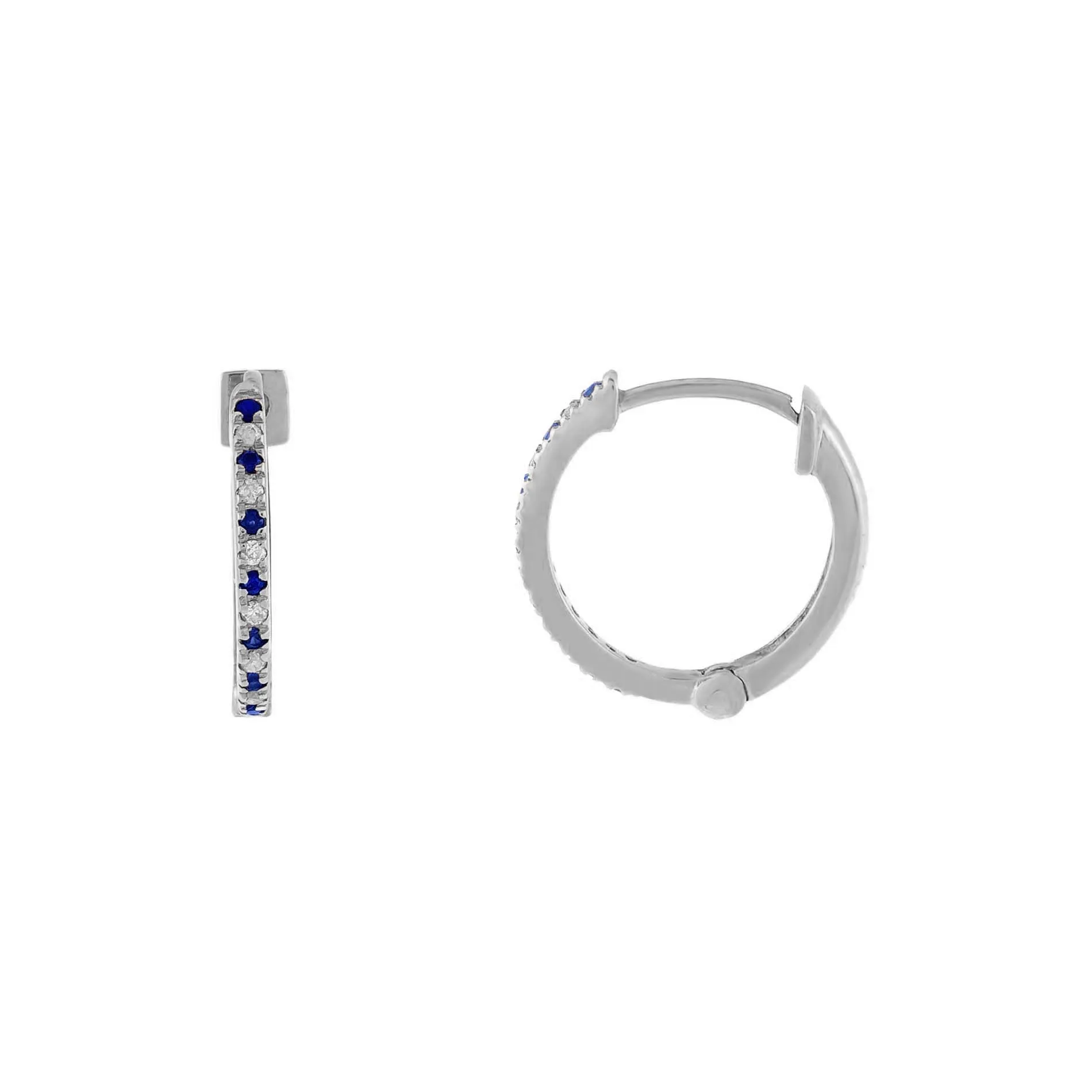 Diamond X Sapphire Huggie Earring 14K sold by Adina Eden's