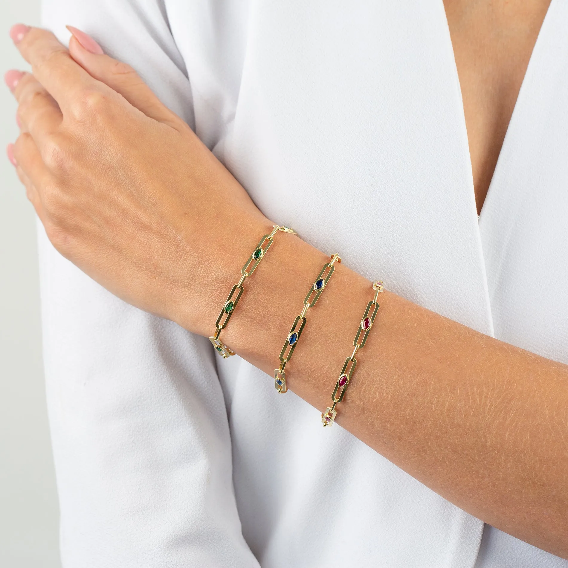 CZ Colored Oval Link Bracelet sold by Adina Eden's product image thumbnail 2