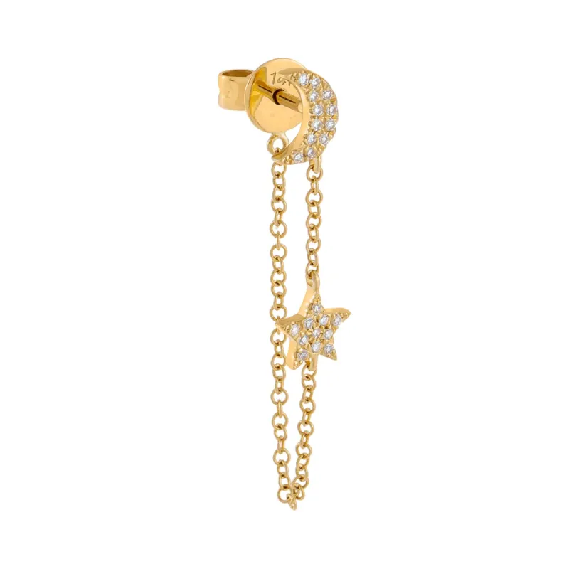 Diamond Celestial Chain Stud Earring 14K sold by Adina Eden's