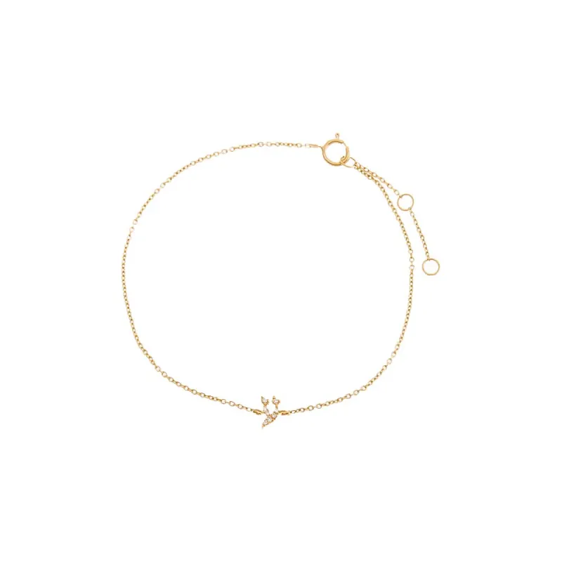 Diamond Pave Mini Hebrew Initial Bracelet 14K sold by Adina Eden's