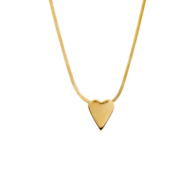 Solid Heart Pendant Herringbone Necklace sold by Adina Eden's