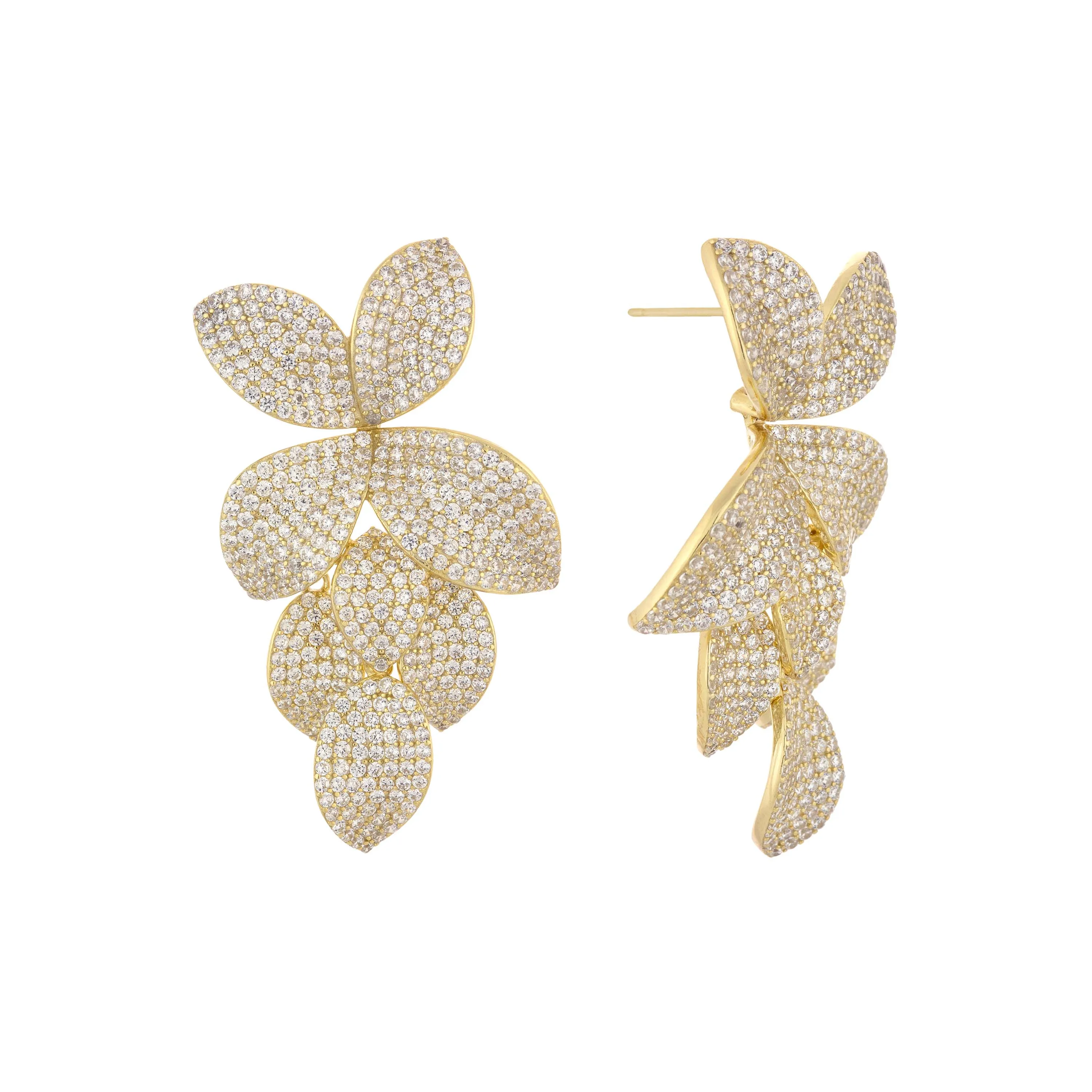 Pavé Fancy Flower Petals Drop Stud Earring sold by Adina Eden's