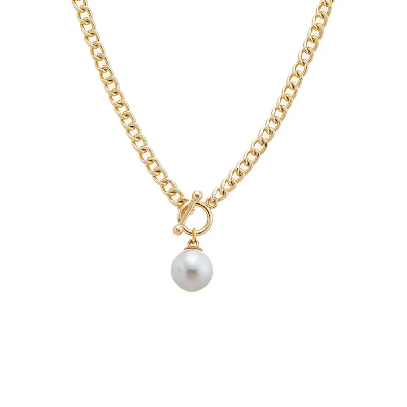 Pearl Toggle Cuban Chain Necklace sold by Adina Eden's