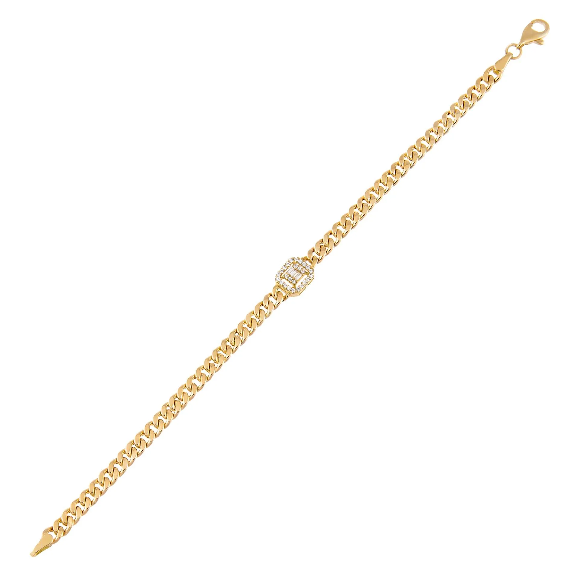 CZ Illusion Baguette Cuban Bracelet 14K sold by Adina Eden's