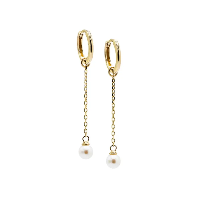 Dangling Chain Pearl Drop Huggie Earring 14K sold by Adina Eden's