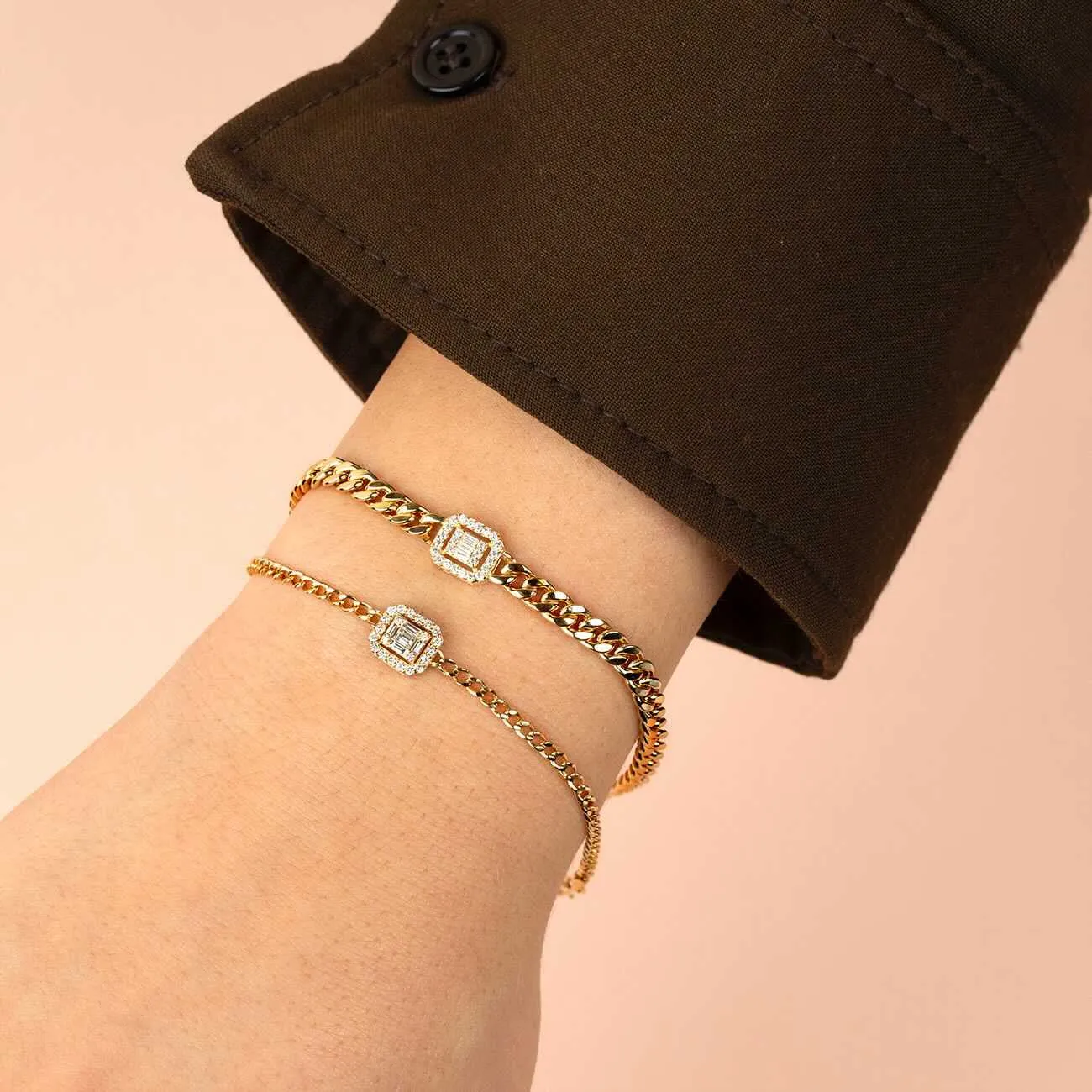 CZ Illusion Baguette Cuban Bracelet 14K sold by Adina Eden's product image thumbnail 2