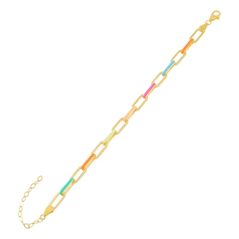 Bright CZ Enamel Link Bracelet sold by Adina Eden's