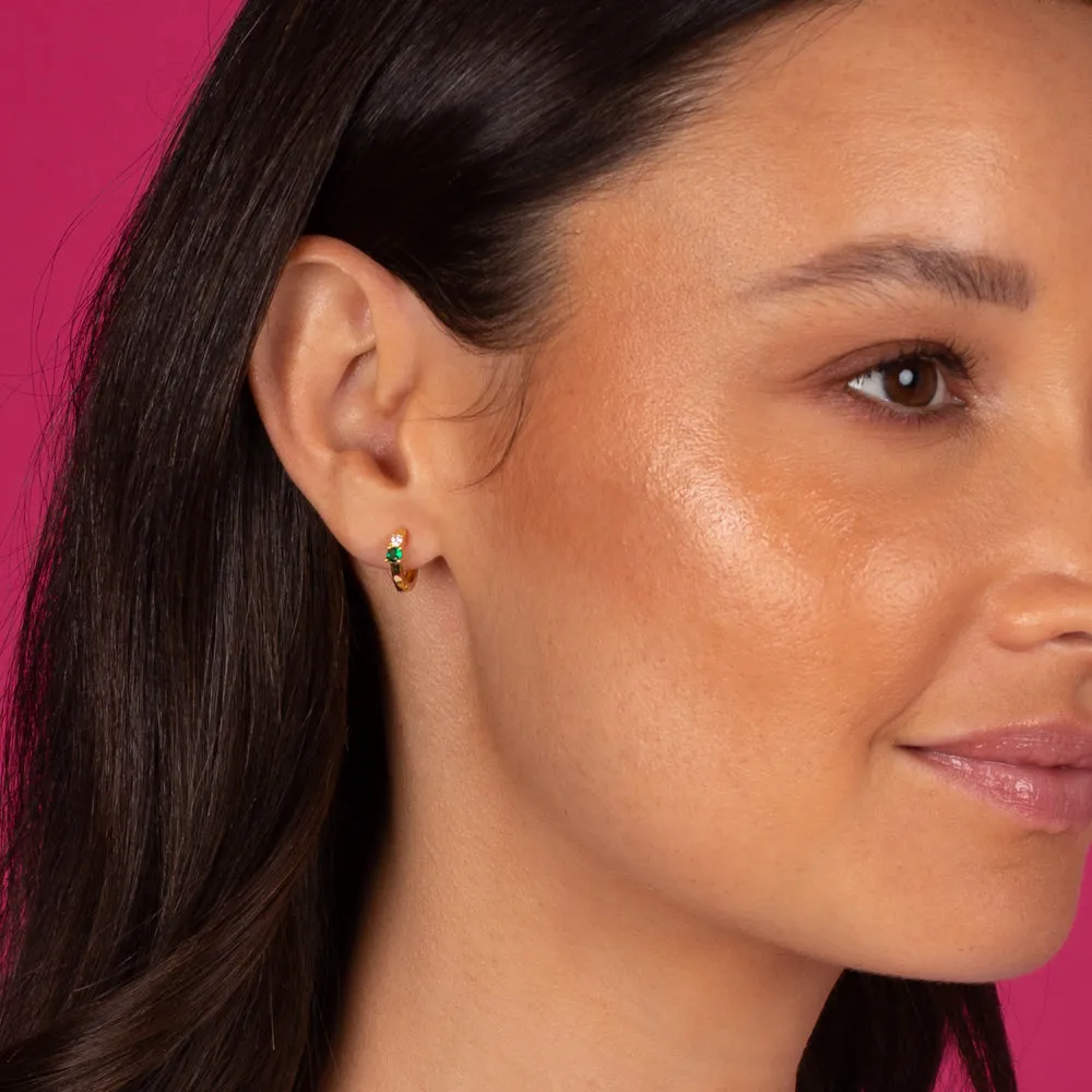 Emerald Green Double Solitaire Huggie Earring sold by Adina Eden's product image thumbnail 2