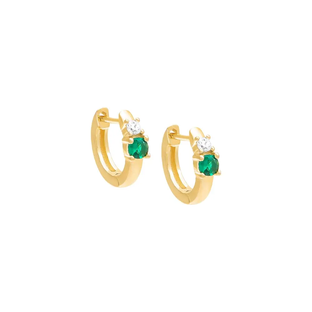 Emerald Green Double Solitaire Huggie Earring sold by Adina Eden's