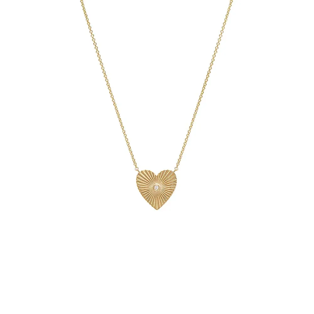 Bezel Diamond Heart Ridged Necklace 14K sold by Adina Eden's