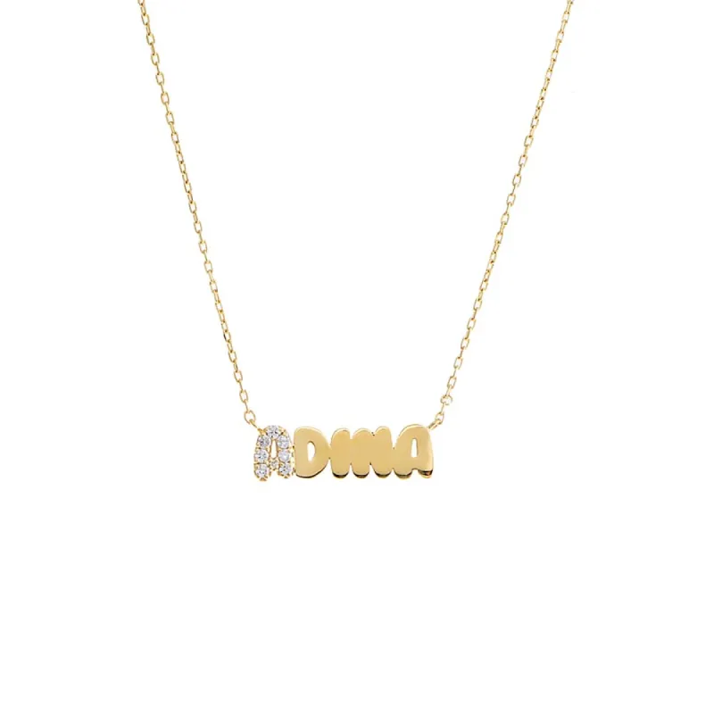 Pave Accented Flat Bubble Letter Nameplate Necklace sold by Adina Eden's