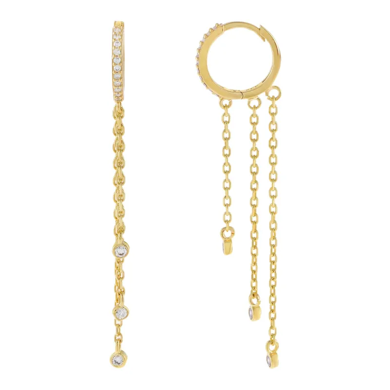 CZ Bezel Chain Drop Huggie Earring sold by Adina Eden's