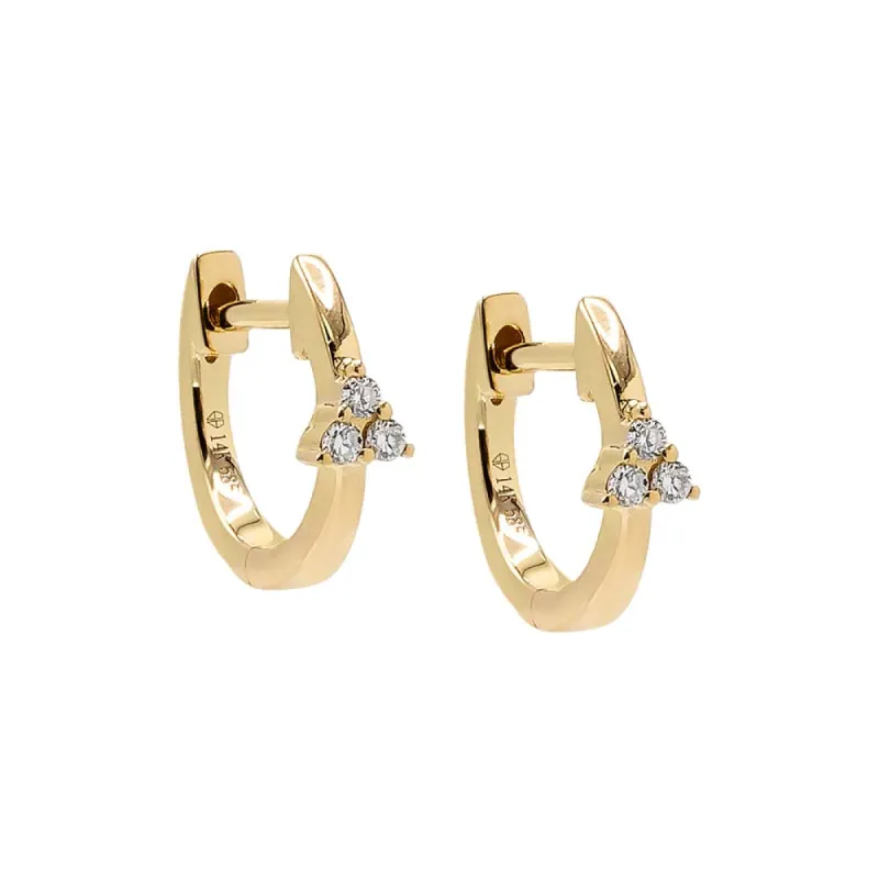 Diamond Trio Cluster Huggie Earring 14K sold by Adina Eden's