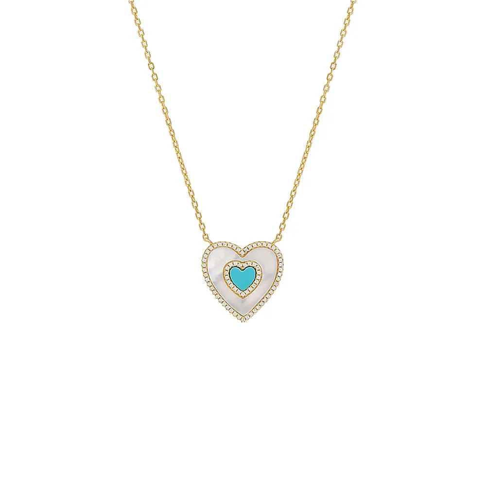 Double Colored Stone Heart Necklace sold by Adina Eden's product image thumbnail 3