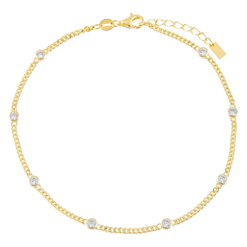 CZ Bezel Cuban Chain Anklet sold by Adina Eden's
