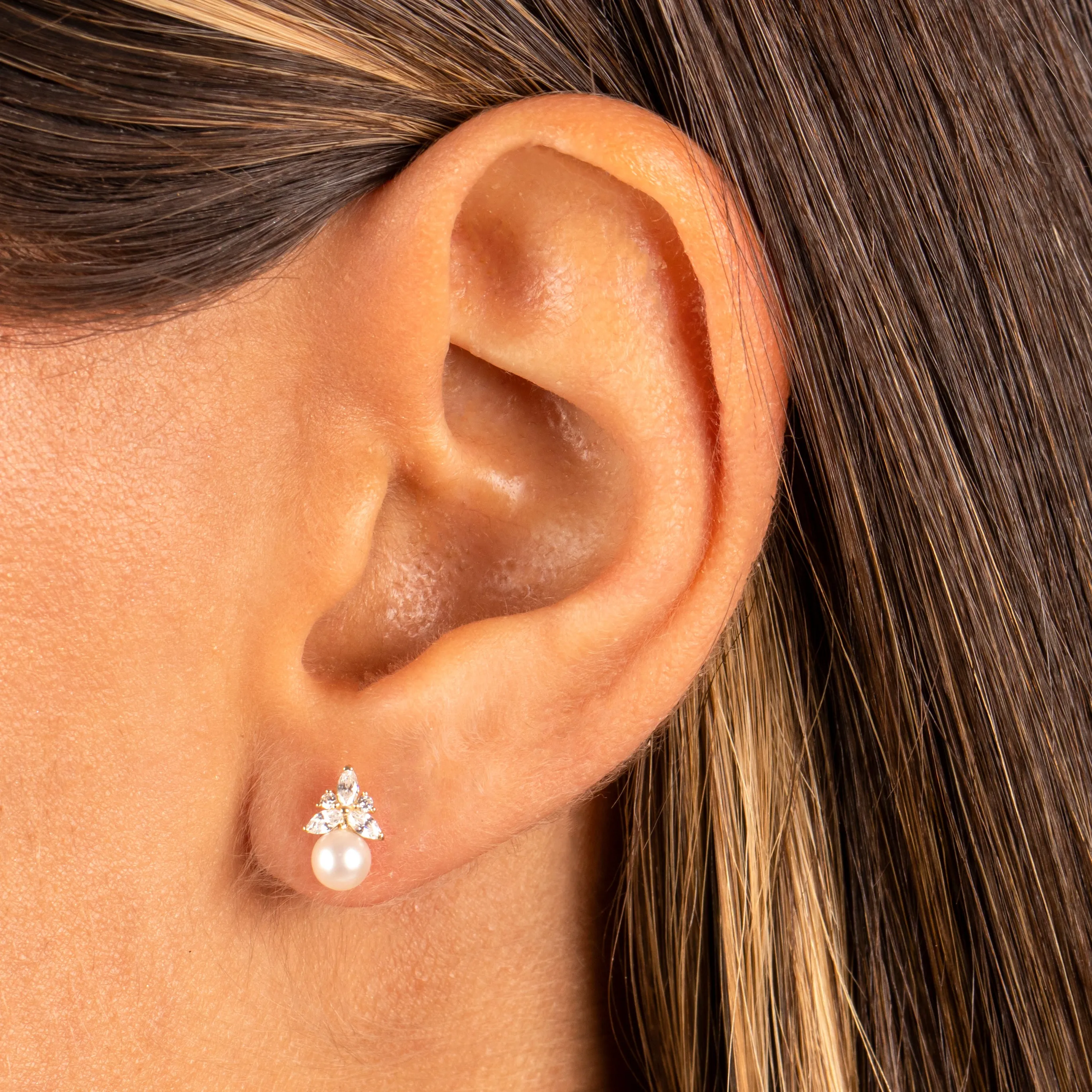 CZ Cluster & Pearl Stud Earring 14K sold by Adina Eden's product image thumbnail 2