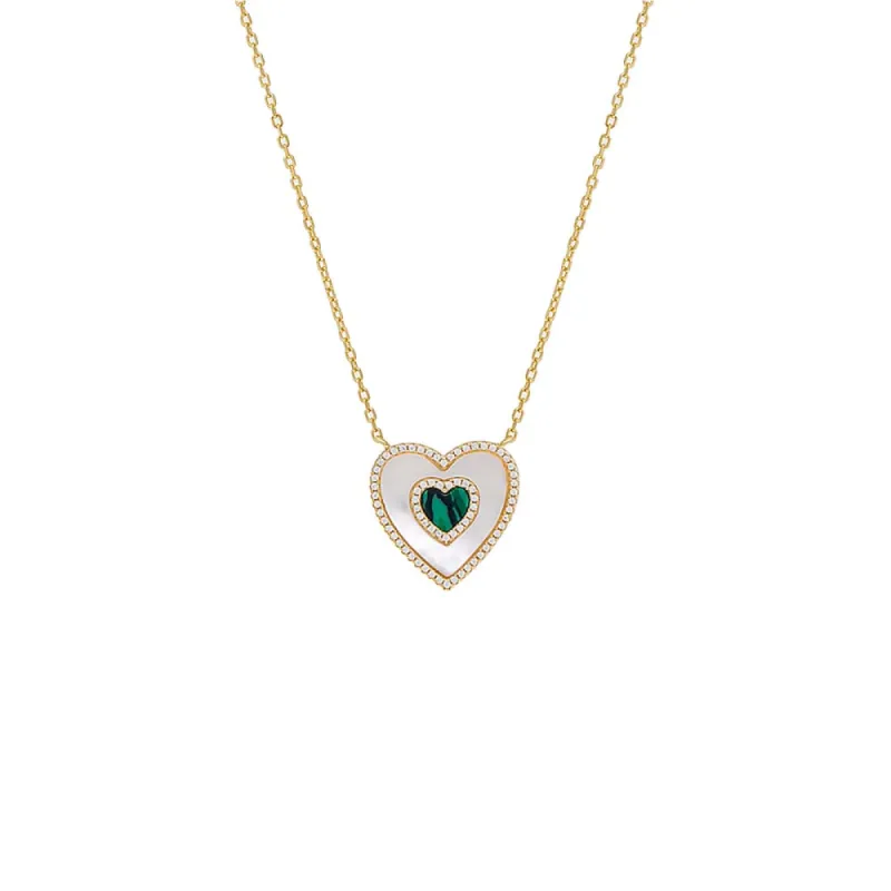 Double Colored Stone Heart Necklace sold by Adina Eden's