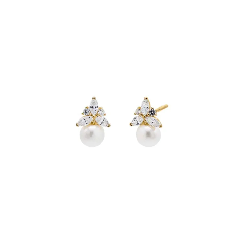 CZ Cluster & Pearl Stud Earring 14K sold by Adina Eden's