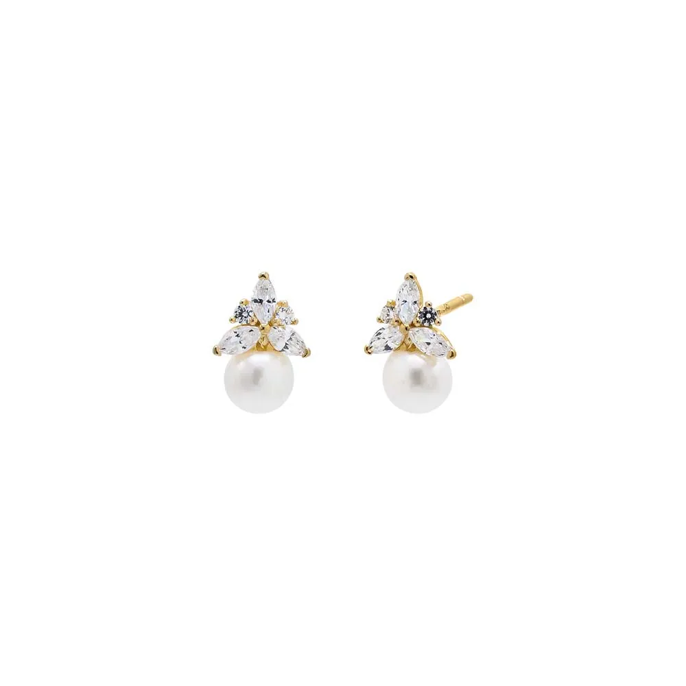 CZ Cluster & Pearl Stud Earring 14K sold by Adina Eden's