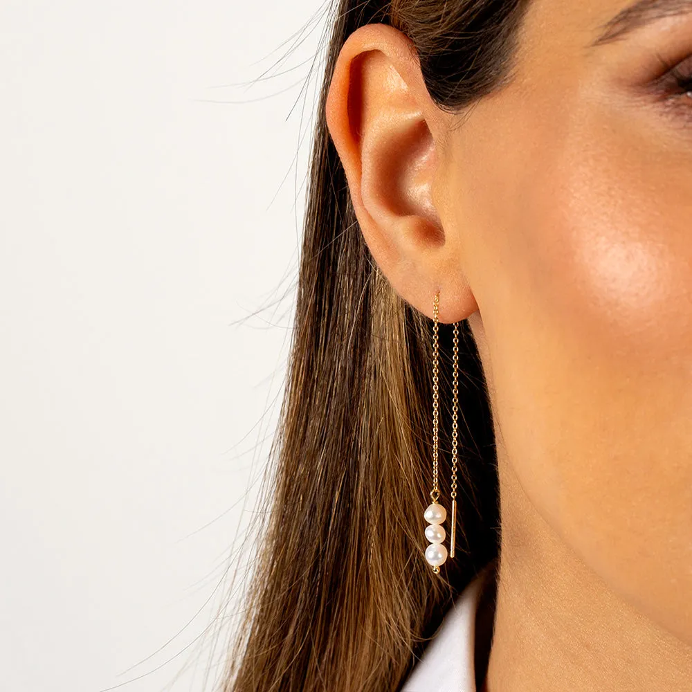 Pearl Drop Chain Threader Earring sold by Adina Eden's product image thumbnail 2