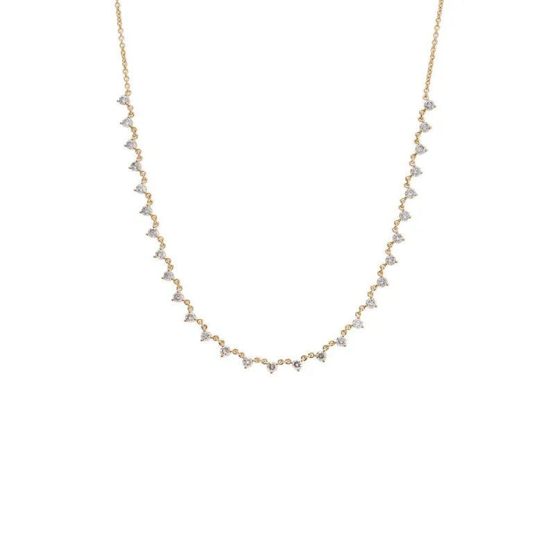 Diamond Three Prong Solitaire Chain Tennis Necklace 14K sold by Adina Eden's