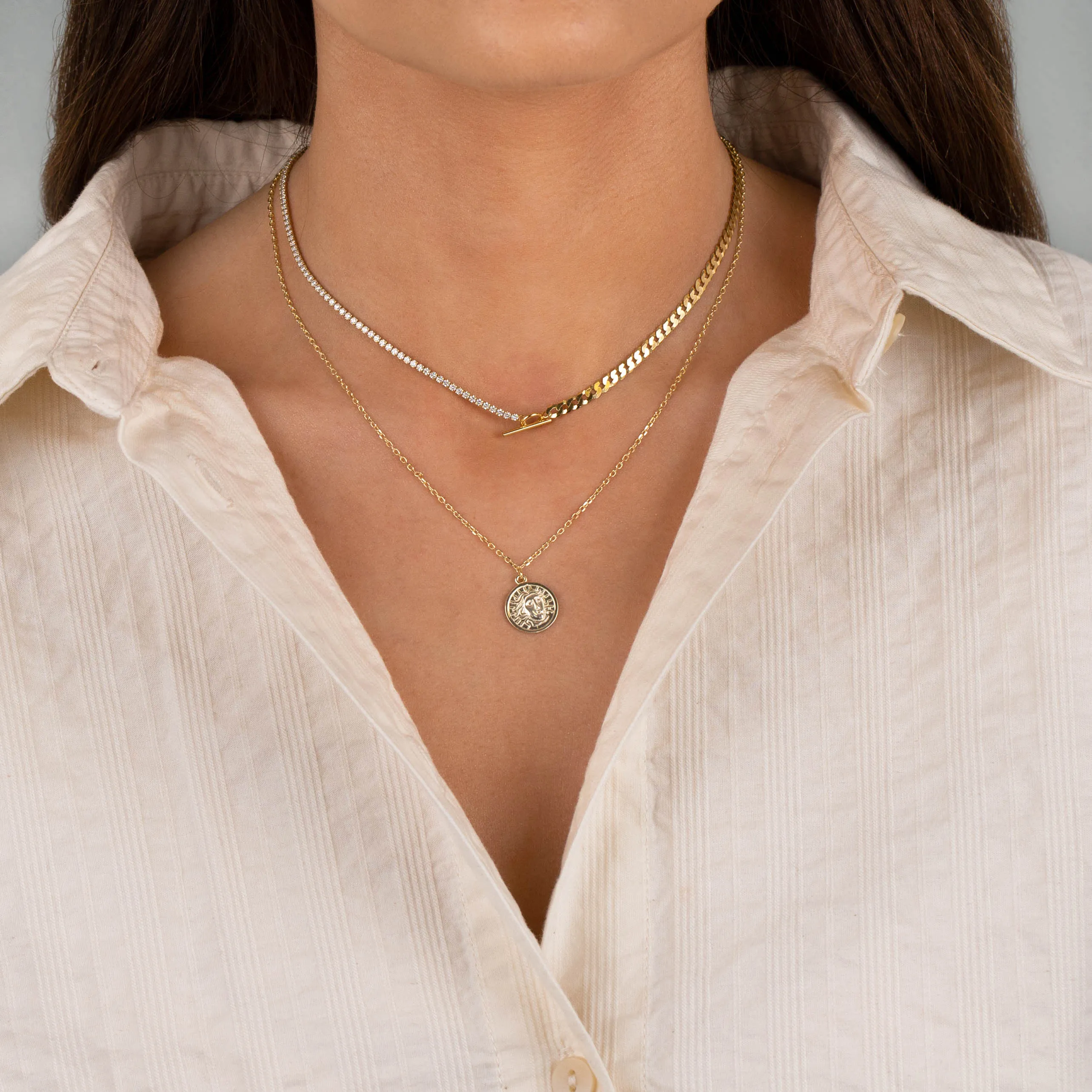 Tennis X Curb Chain Necklace sold by Adina Eden's product image thumbnail 2