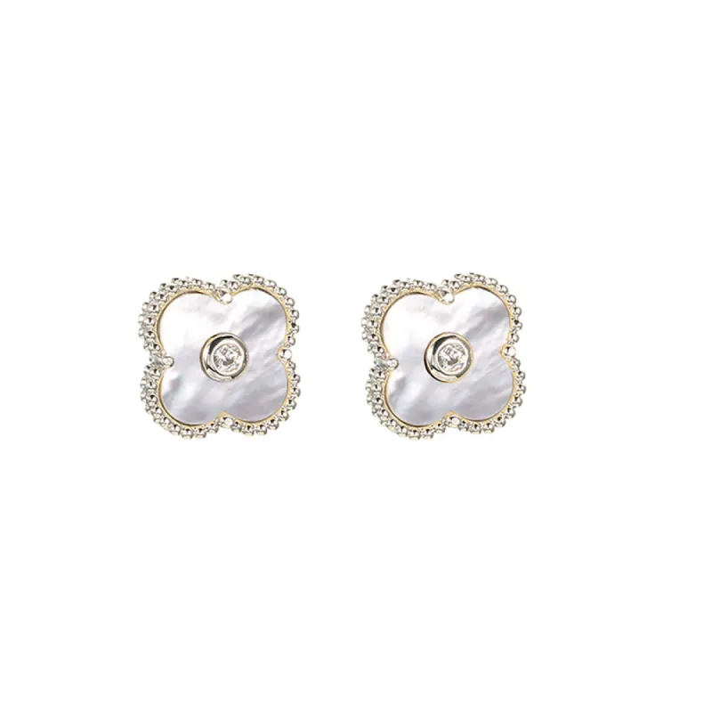 CZ Bezel Colored Stone Clover Stud Earring sold by Adina Eden's