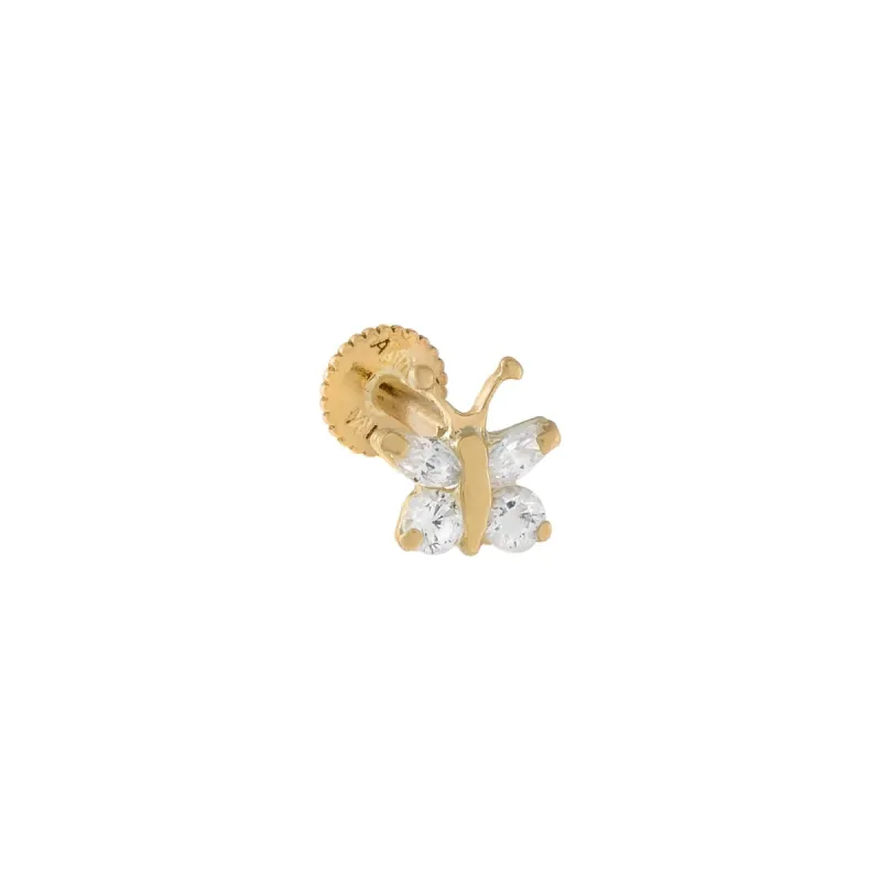CZ Mini Butterfly Stud Earring 14K sold by Adina Eden's