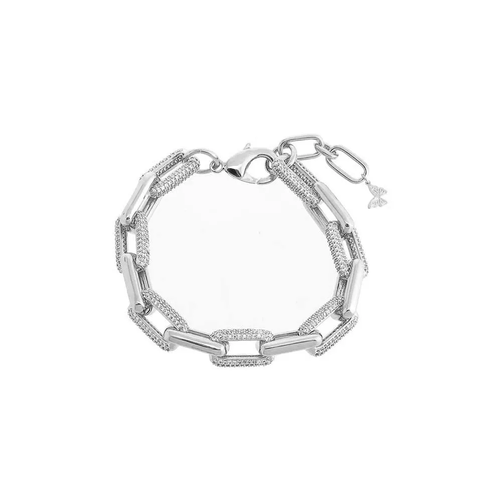 Solid/Pavé Chunky Paperclip Link Bracelet sold by Adina Eden's product image thumbnail 3