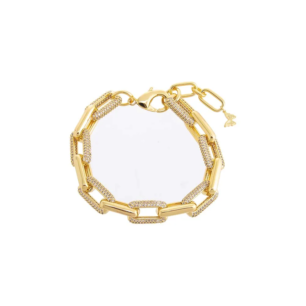 Solid/Pavé Chunky Paperclip Link Bracelet sold by Adina Eden's