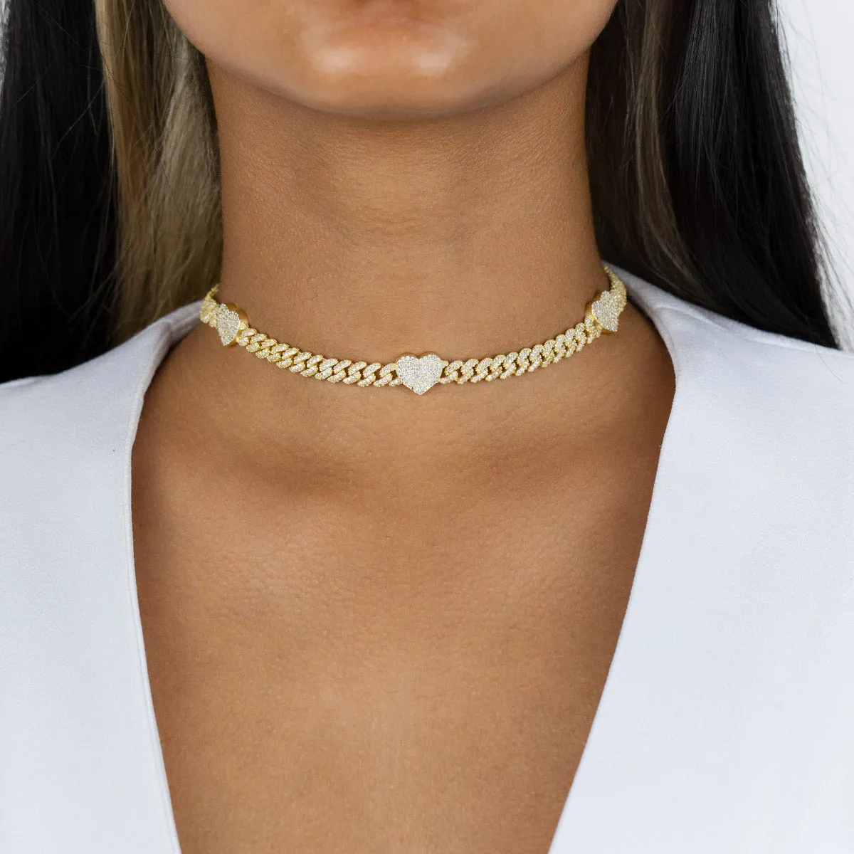 Pavé Heart Chain Link Choker sold by Adina Eden's product image thumbnail 2